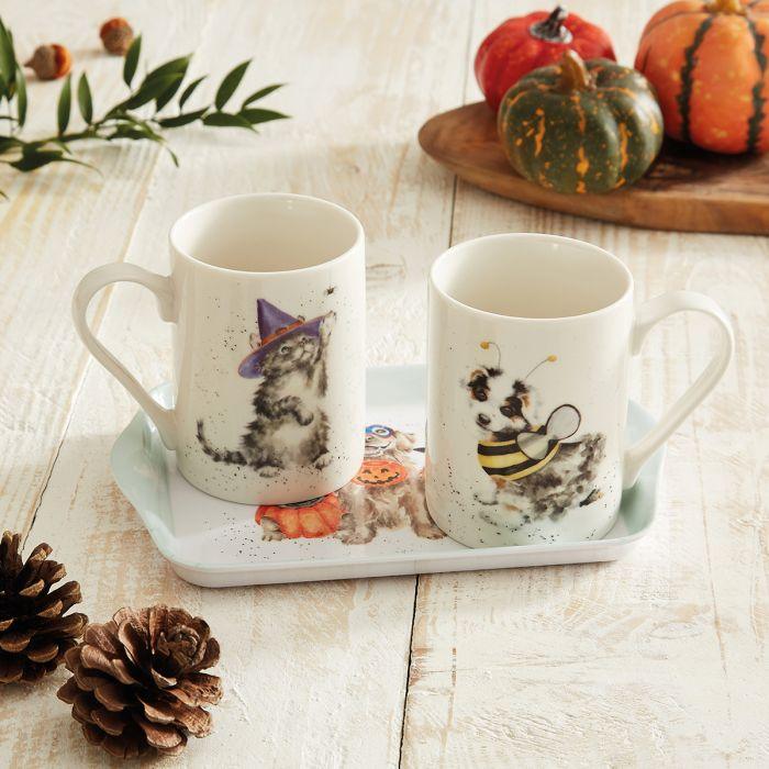 Wrendale Designs - Halloween Cat and Dog Mug and Tray Set